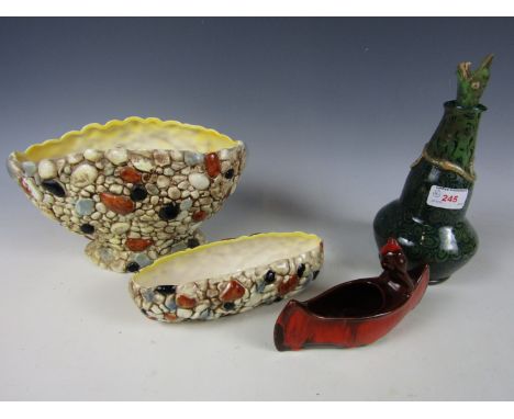 Two Sylvac pebble vases, together with a ceramic decanter etc.
