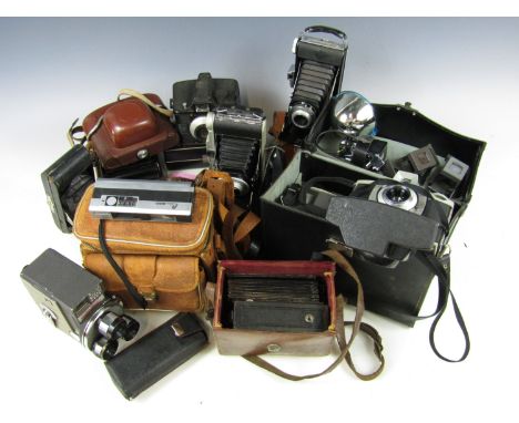 A quantity of cameras including an Olympus XA2, pocket Fujicat 400, Inform Envoy - black bakelite, Coronet Rapide folder, Zei