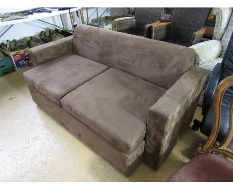 A contemporary brown suede two-seater sofa 