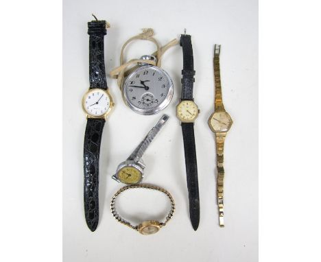 Five vintage wristwatches, including examples by Timex and Prestige, together with an Aviation pocket watch 