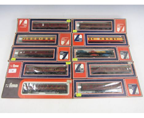 Ten boxed Lima railway carriages