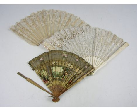 An early 19th Century mother of pearl folding fan, togther with two others similar
