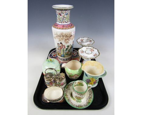 A Japanese vase and plate, together with a pair of ceramic candlesticks and a cruet set etc.