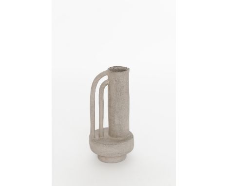 Anna Jukova, "Vase Rhythm 1.2", grey chamotte clay, transparent glaze inside, 24 x 12.5 x 12.5cm, 2021.The Rhythm series is a