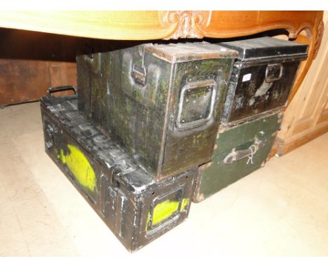 Ammo boxes, Deed trunk, Vintage suitcase.