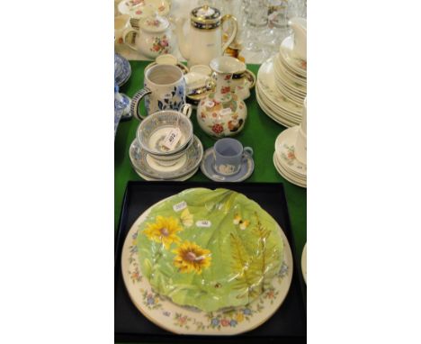 A Royal Worcester cake stand, Wedgwood cups and saucers, coffeeware, etc.