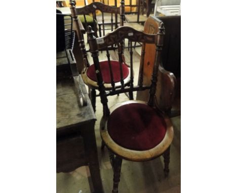 Pair of Art Nouveau stick back side chairs with turned legs.