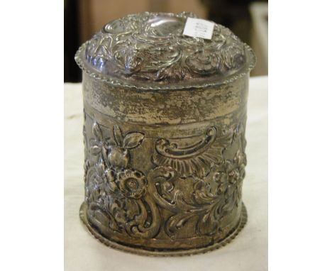 A Victorian embossed silver caddy, London 1890, makers by Mappin Bros., 4oz.