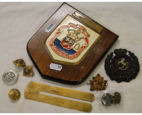 Dunkirk Veteran's plaque to J Richardson, mentioned in dispatches, Army Cyclist Corps. button, East Indian Railway Regimental