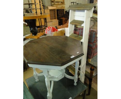 A painted octagonal tea table and a Vintage painted pine ladder.