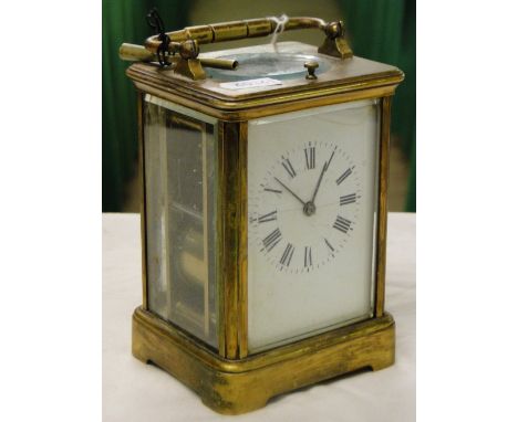 A French brass cased carriage clock with repeat movement