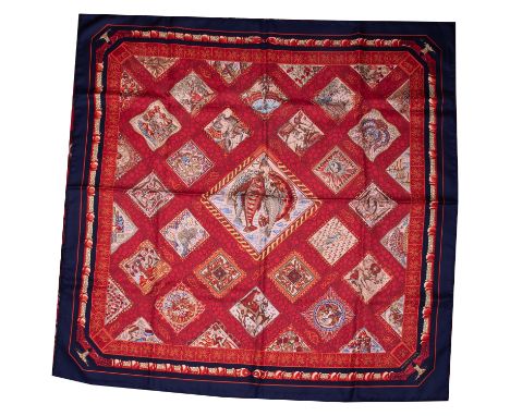 Hermes, a 100% silk Hermes Paris scarf from their Mare Nostrum collection, colour 1, design by Annie Faivrein in reds with a 