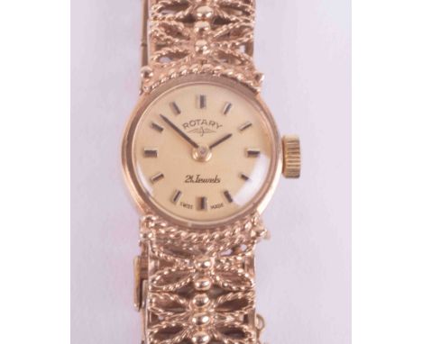Rotary, a ladies vintage 9ct yellow gold wristwatch with a fancy link bracelet with a semi-hidden clasp and a safety chain, 2