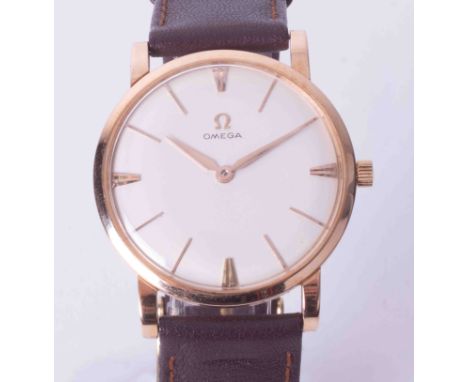 Omega, a gents gold plated manual wind 'Slim line' wristwatch circa late 1960's/70's full off white gold tapered baton dial. 