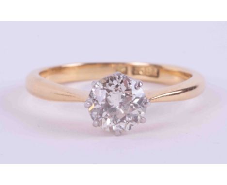An 18ct yellow gold &amp; platinum solitaire set with approx. 0.65 carats of round brilliant cut diamond, colour I-J and  SI2