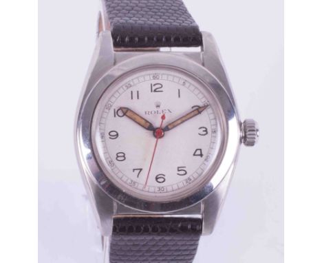 Rolex, a gents mid to late 40's manual wind stainless steel wristwatch with arabic dial and seconds 'Train' line chapter ring