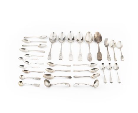 A pair of George III silver old English pattern table spoons, with bright cut decoration, by George Gray, London 1791, a pair