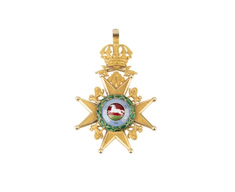A William IV 18ct gold Royal Guelphic Order, K.C.H. (Military) Knight Commander’s neck badge, with enamel white horse of Hano