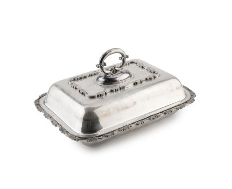 A Japanese silver rectangular entree dish and cover, by Kichigoro Uyeda, with foliate and scalloped border, the base stamped 