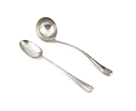 An Edwardian silver Hanoverian pattern soup ladle, and matching gravy spoon, with rat-tail bowls by Josiah Williams &amp; Co,