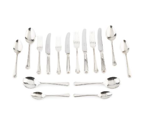 A service of modern silver Grecian pattern flatware, comprising 4 table spoons, 8 table forks, 8 dessert spoons, 8 dessert fo