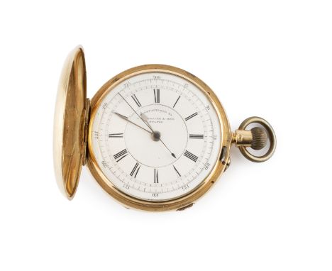 A late Victorian 18ct gold hunter pocket watch, the white enamel dial with Roman numerals, centre seconds hand and outer scal