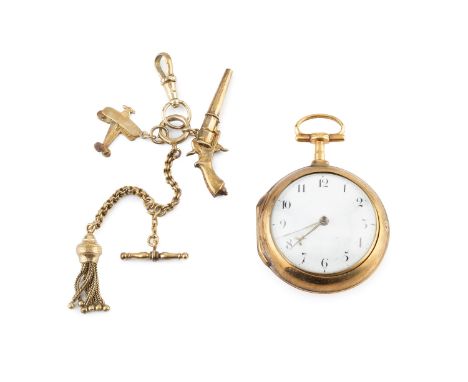 A gilt metal pair case pocket watch, the white enamel dial with Arabic numerals, to a key wind verge movement signed John Woo