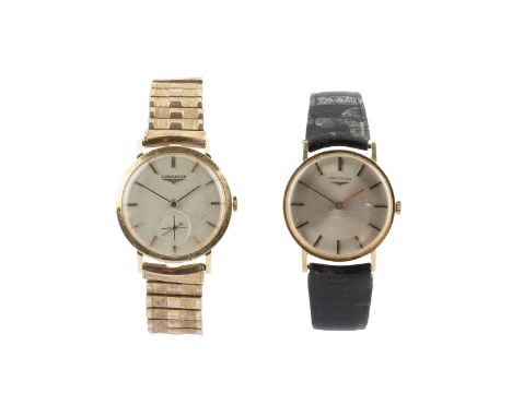 Two wristwatches by Longines, the first with circular silvered dial and black insert baton markers, to a jewelled manual wind