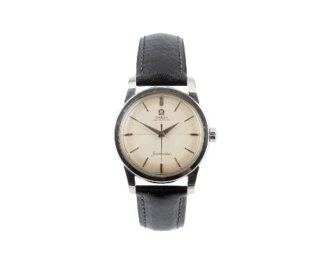 A stainless steel 'Seamaster' automatic wristwatch by Omega, the circular silvered with baton markers and centre seconds hand