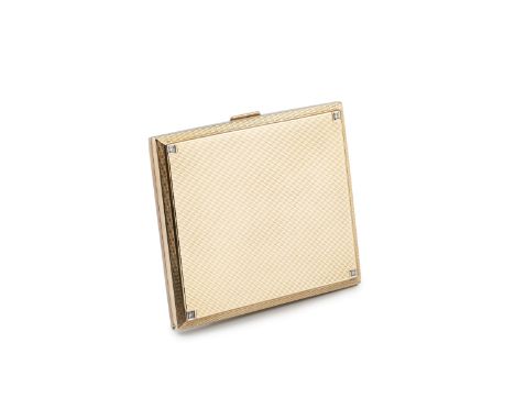 An Edward VIII 9ct gold and diamond cigarette case, of rectangular form with engine turned decoration, set with a diamond to 