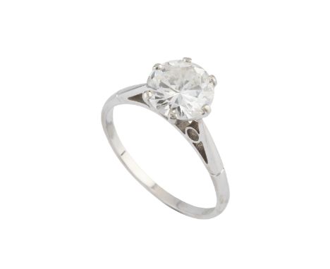 A diamond single stone ring, the round brilliant-cut diamond in raised six claw setting, white precious metal mounted, diamon