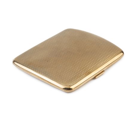 A George V 9ct gold cigarette case, of rounded rectangular form, with engine turned decoration by J. W. Benson Ltd, London 19