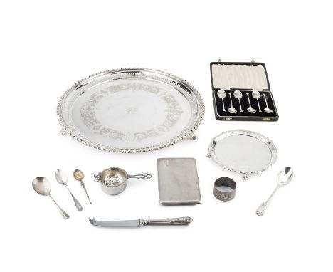 A George V silver waiter, with shaped and gadrooned border, on claw and ball feet by Joseph Rodgers &amp; Sons, Sheffield 191