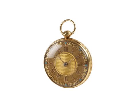 An early 19th century 18ct gold open face pocket watch, the gilt dial with Roman numerals and cabochon set floral and foliate