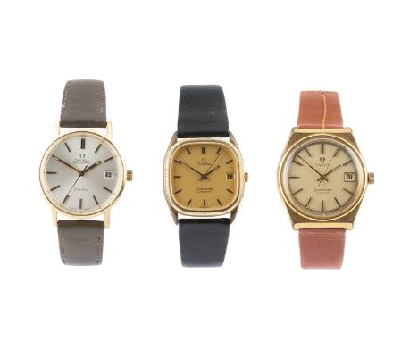A 'Seamaster' automatic wristwatch by Omega, the circular champagne-coloured dial with black insert baton markers, date displ