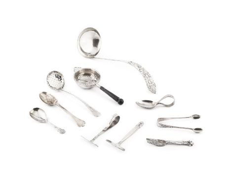A Danish silver acorn pattern child's fork and pusher by Georg Jensen, import marks for London 1931 and 1933, a Continental s