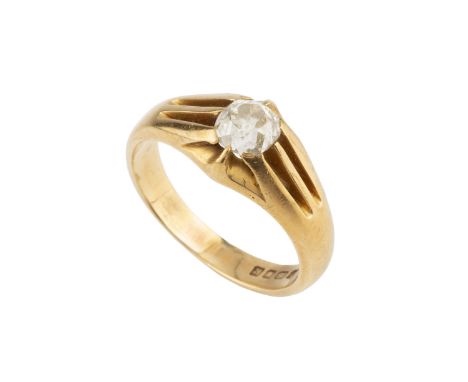 An Edwardian diamond single stone ring, the cushion-shaped old-cut diamond in gypsy style setting, 18ct gold mounted, hallmar