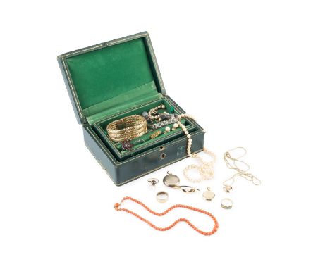 A collection of jewellery, comprising a coral single strand graduated bead necklace, with Swedish clasp stamped '18K', a 9ct 