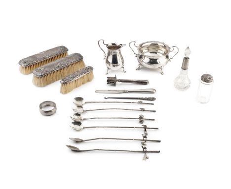 A collection of silver, comprising a George V twin handled sucrier and milk jug, by William Neale Ltd, Birmingham 1922 and 19