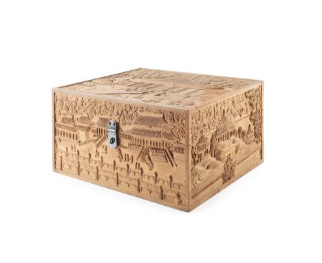 A Chinese camphor wood jewellery box, of hinged rectangular form, length 31.5cm