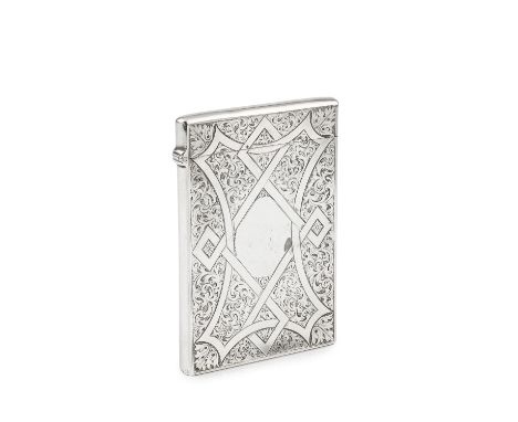 A Victorian Scottish silver card case, engraved with stylised scrolling foliage and strapwork, by William Crouch, Edinburgh 1
