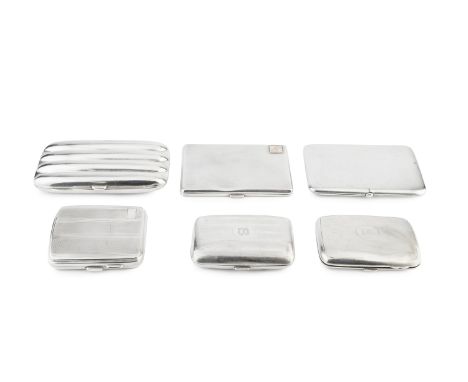 An Edwardian silver cigar case, of lobed form, by Nathan &amp; Hayes, Chester 1906, 13cm long, and five various silver cigare
