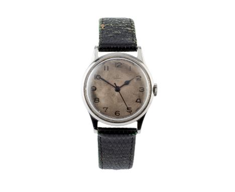 A stainless steel wristwatch, the circular silvered dial with Arabic numerals, blued steel hands and centre seconds hand, bea