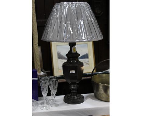 Bronzed table lamp and shade, height 77 cm