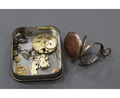 9 ct gold pocket watch case and mixed pieces of workings 