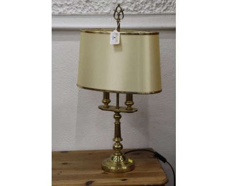 Brass table lamp and shade, height 58 cm