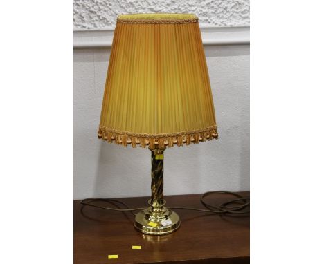 Brass effect table lamp and shade, height 67 cm