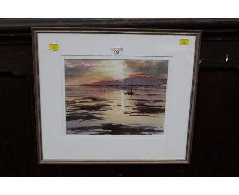 Original watercolour by R R Nicol "Night Mooring"  