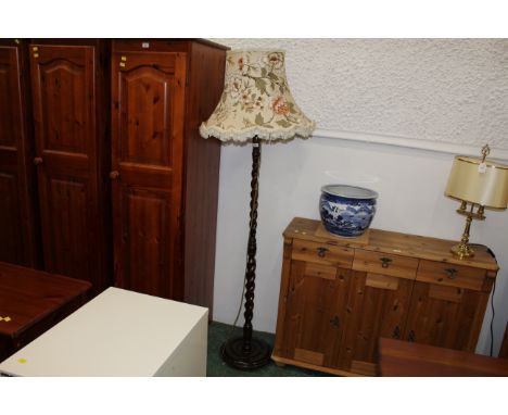 Standard lamp with barley twist column and floral shade 