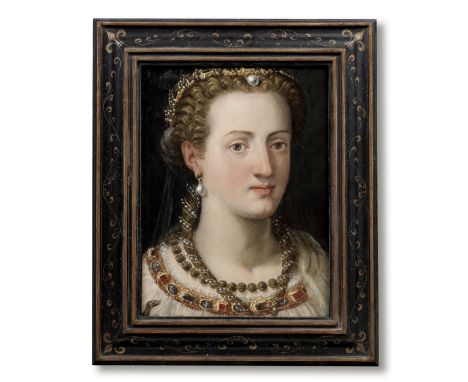 Circle of Frans Floris the Elder (Antwerp circa 1519-1570)Portrait of a lady as Cleopatra, bust-length oil on panel33 x 24.2c